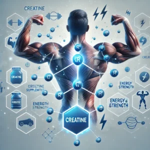 Ilustração do impacto da creatina no desempenho físico e ganho de massa muscular.