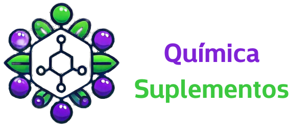 Logo do Química Suplementos com elementos de ciência e fitness.