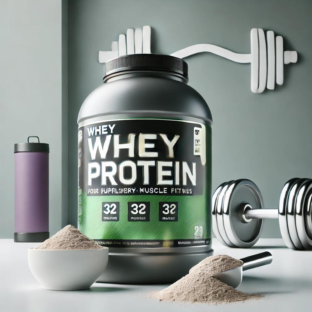 Suplemento de whey protein para ganho de massa muscular e recuperação pós-treino.