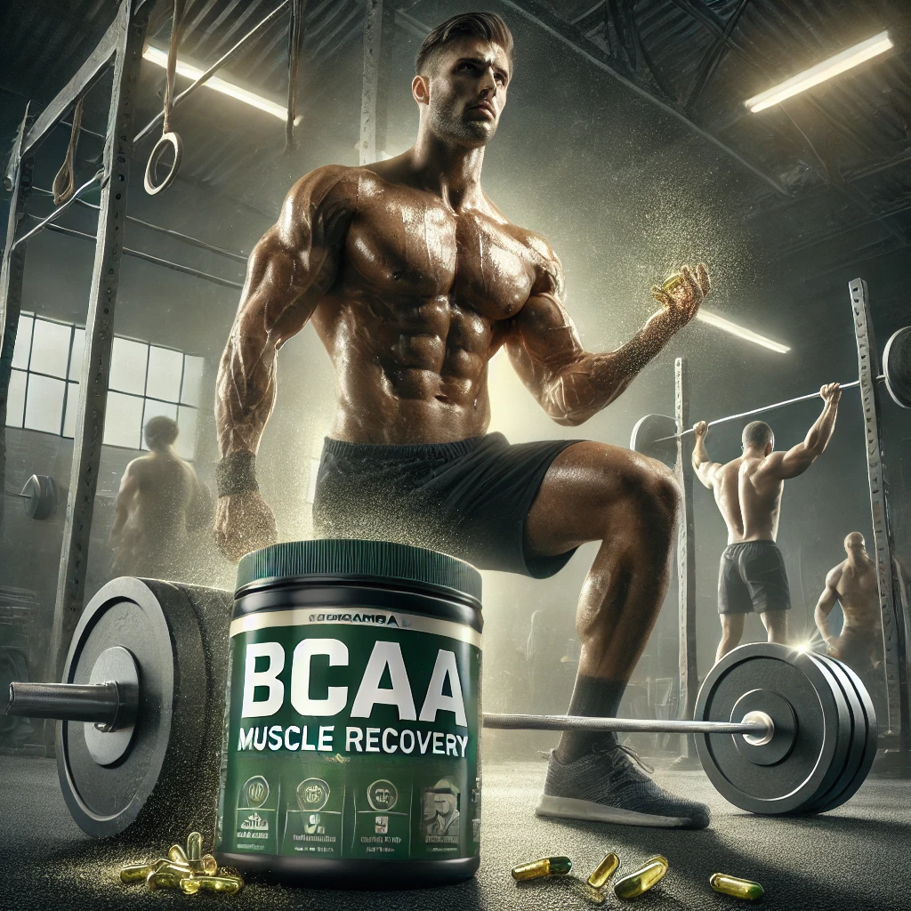 Imagem de bodybuilders treinando com suplemento BCAA, destacando benefícios para recuperação muscular e desempenho físico